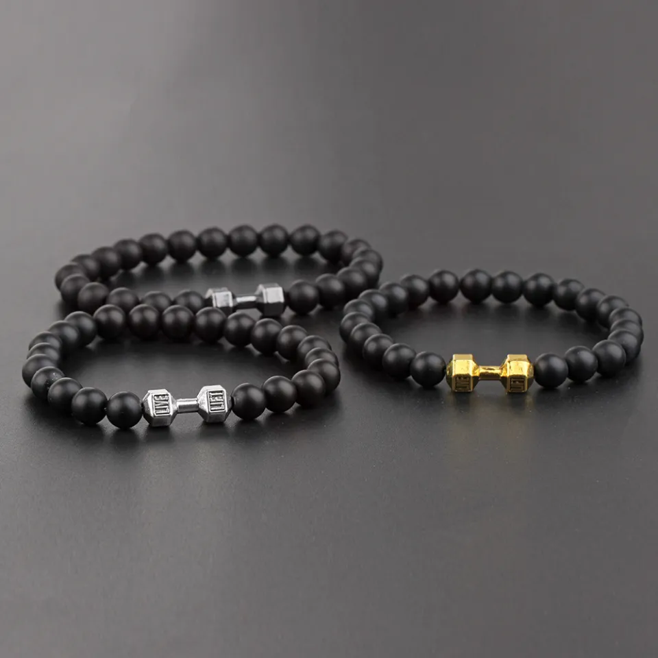 Lava Stone Bracelet with Dumbbell (Set of 3)